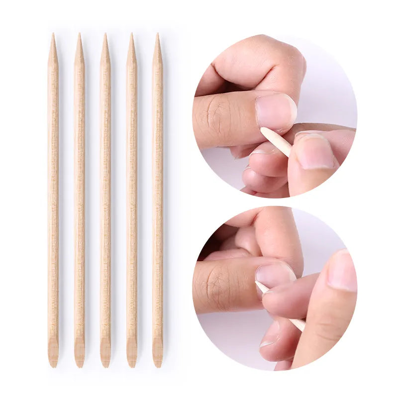 10/20/30/40/50/100pcs Wooden Nail Art Cuticle Remover Pusher Rhinestone Double Head Portable Nails Tools Decoration