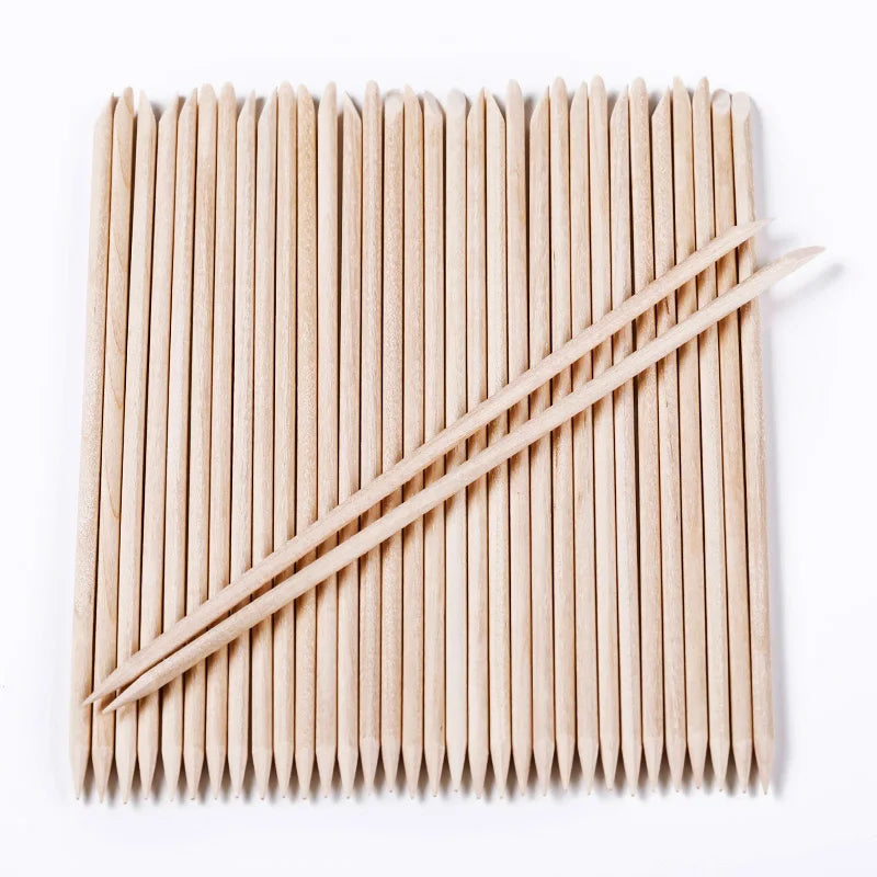 10/20/30/40/50/100pcs Wooden Nail Art Cuticle Remover Pusher Rhinestone Double Head Portable Nails Tools Decoration