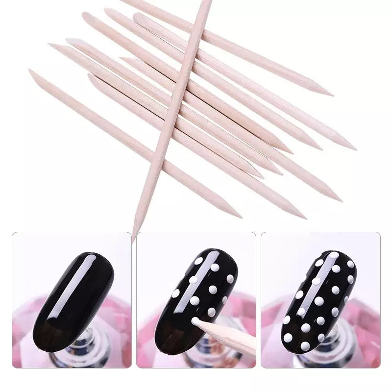 10/20/30/40/50/100pcs Wooden Nail Art Cuticle Remover Pusher Rhinestone Double Head Portable Nails Tools Decoration