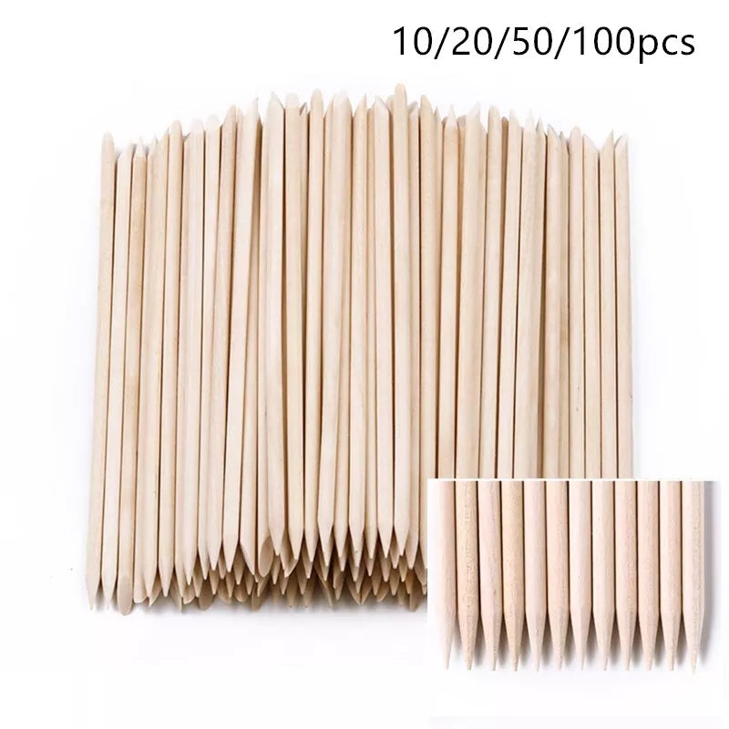 10/20/30/40/50/100pcs Wooden Nail Art Cuticle Remover Pusher Rhinestone Double Head Portable Nails Tools Decoration