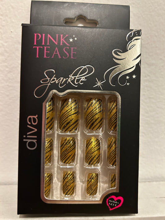 Diva Pink Tease False Nails Sparkle